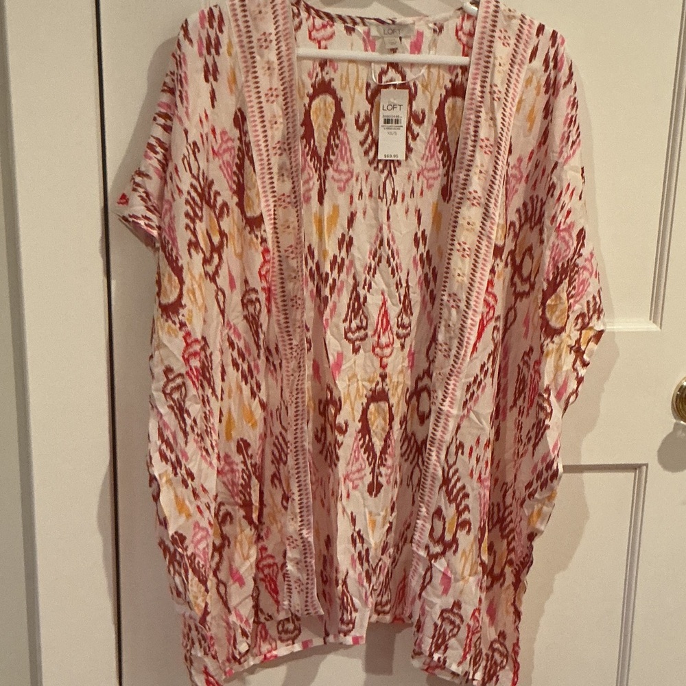 LOFT Ikat pink and red kimono cover up